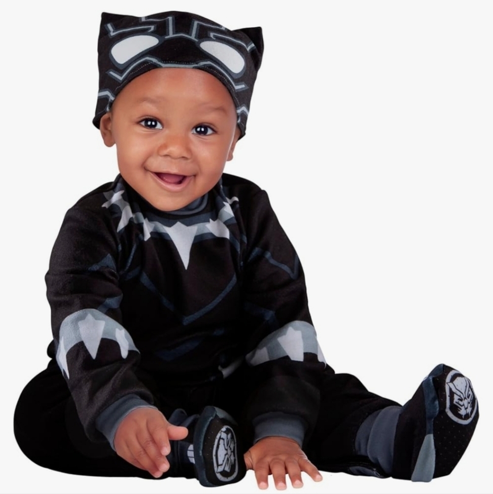 MARVEL Black Panther Deluxe Costume - Printed Jumpsuit w/ Boot Size 0-6 Months